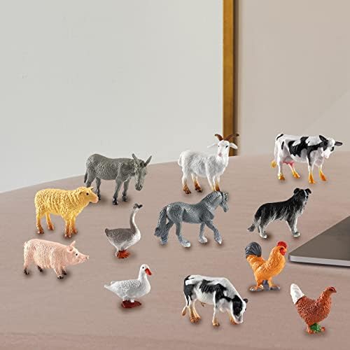 Okdeals 12pcs estátuas de animais de fazenda, mini -simulação estatuetas de animais, celeiro criativo de aves simuladas, aprendizado educacional, ornamentos de bolo