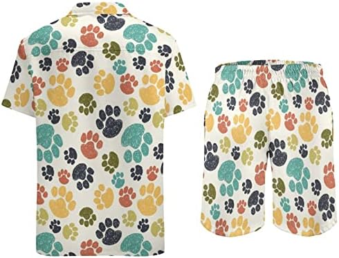 Adorável cães pata Men 2 peças define havaiano botão de botão curta camisetas de praia calças de camisetas soltas