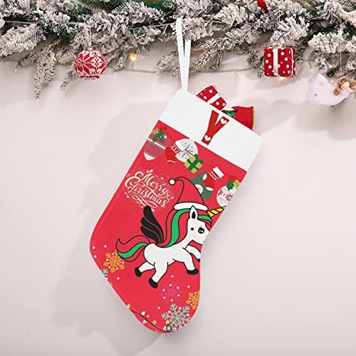 Monogram Santa Unicorn Christmas Stocking com letra Y e coração 18 polegadas grandes vermelhas e brancas