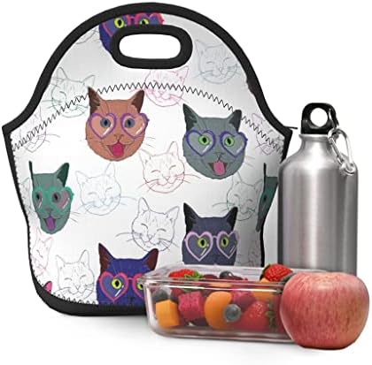Slatiom Lunches de lancheiras fofas para crianças garotas mulheres lanchonetes escolar piquenique acampamento frutas bebidas organizador bolsa bolsa de gatos