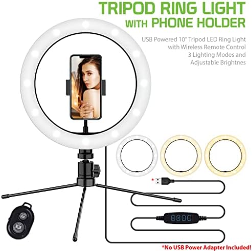 Bright selfie anel Tri-Color Light Compatível com o seu Videocon Zest V35CB 10 polegadas com controle remoto para transmissão ao vivo/maquiagem/youtube/tiktok/vídeo/filming