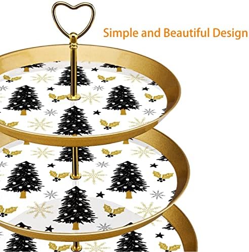 Suporte de cupcakes de três camadas, árvore de natal Snowflakes Padrão de sobremesa plástica que serve bandeja de bandeja para aniversário, festa de chá, chá de bebê e casamento