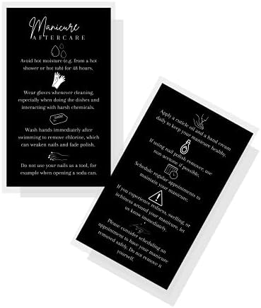 Cartões de instrução para cuidados pós -tratamento da manicure | 50 pacote | 2x3.5 Incluindo tamanho do cartão de visita | Folheto no salão de unhas | Cuidados com unhas | Suprimentos de artista de unhas | Design preto e branco