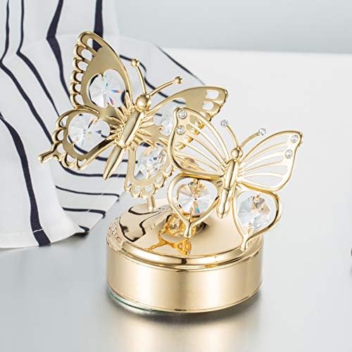 Matashi 24k Gold Batings Music Box toca memória com cristal dupla butterfly figurina compra de mesa para sala de estar presente para o dia das mães do dia da mãe natal
