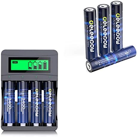 DeLeepow Recarregável 4 baterias AA + 4 pacote de baterias AAA com carregador, baterias recarregáveis ​​AA, baterias de lítio recarregáveis ​​de 1,5V, 2H de carga rápida duradoura