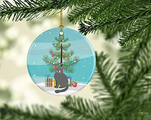 Tesouros de Caroline CK4750CO1 British Semi Longhair Cat Feliz Natal Cerâmica Ornamento, decorações de árvores de Natal, ornamento pendurado para Natal, férias, festa, presente, presente,