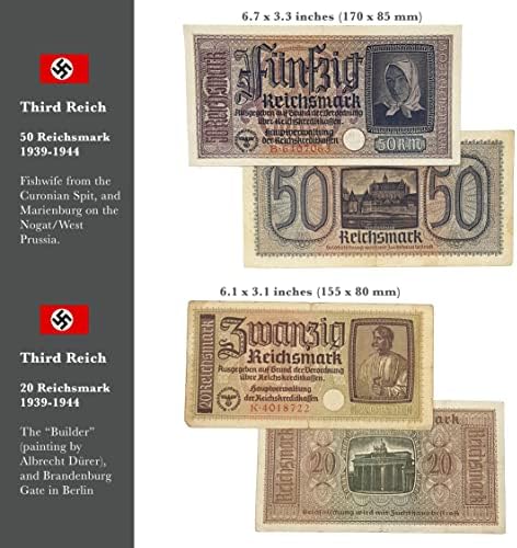 Impacto ColeCcionable Memorabilia WW2 - Moeda Mundial - 2 Notas que foram usadas durante a Segunda Guerra Mundial pelas tropas alemãs - Terceiro Reich Money, incluído o Certificado de Autenticidade.
