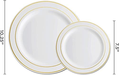 Munfix de 60 peças Placas de festa plásticas Branca de ouro, 30 pratos de jantar premium de 10,25 polegadas