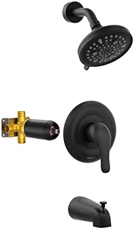 Kit da banheira de chuveiro Esnbia, conjunto de torneiras da banheira e chuveiro （Válvula incluída) com o chuveiro de chuva de 9 set e bico da banheira, banheira de mão única e kit de acabamento de chuveiro, preto fosco