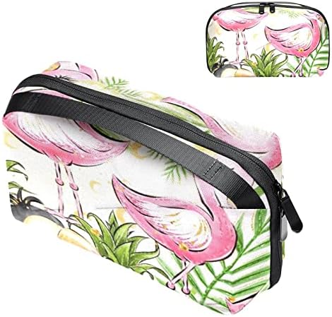 Organizador de eletrônicos, bolsa organizadora de cabo, caixa de viagem de organizador eletrônico, bolsa de cosméticos, bolsa de tecnologia, padrão de folhas de abacaxi de flamingo