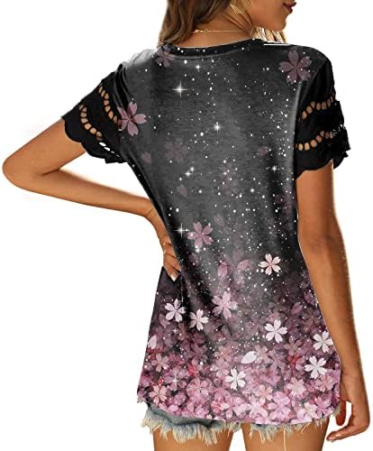 Camisetas de impressão floral feminina T Summer Summer Dressy Lace Short Slave Tunic Tee Tops Moda Blusa de pulôver solta casual