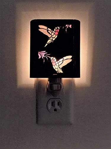 Lâmpadas de Vermont Hummingbirds Night Light, Night Light, Made Made, Wooden, beija -flor, ideal para quarto, corredor, quarto do bebê, banheiro, viveiro, lâmpada LED duradoura