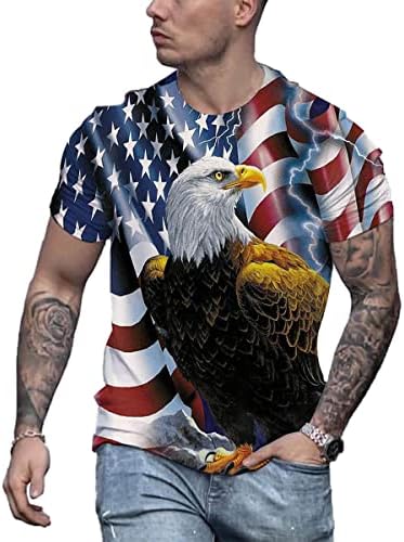 Design patriótico americano de manga curta masculina com camiseta premium de águia e bandeira