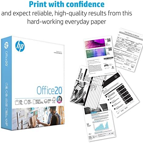Papel da impressora HP | 8,5 x 11 papel | Office 20 lb | 10 resam - 5.000 folhas | 92 Bright | Feito nos EUA