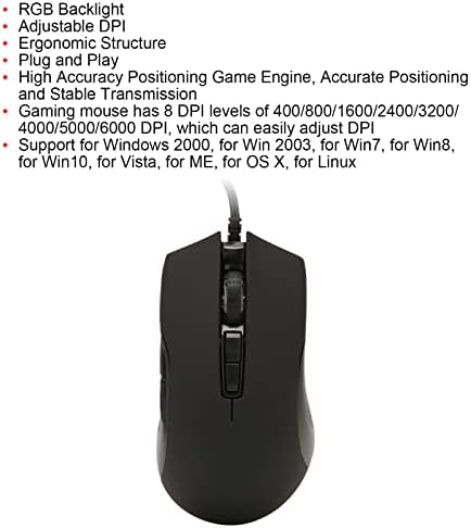 Mouse de jogos de computador Zyyini, mouse portátil de escritório, mouse de luz de fundo RGB, mouse silencioso