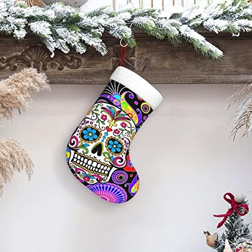 Jsptomtt Floral Skull Cool Large Christmas meias de natal decoração de natal personalizada para homens Mulheres Casa Decoração de parede Decoração de férias Ornamento de 18 polegadas