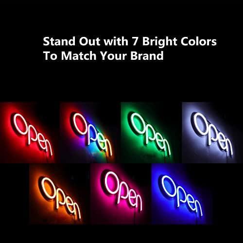 LED LIGADO OPEN, signo aberto de 16x6 polegadas para negócios, com vários modos piscantes, ideal para