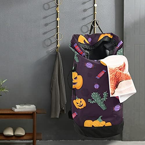 Bolsa de lavanderia de aquarela de Halloween Bolsa de Halloween Backpack de roupa pesada com alças