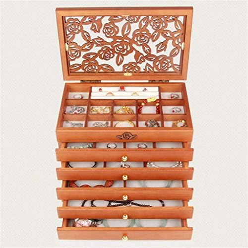 Caixa de jóias de jóias XJJZS, caixa de armazenamento de madeira de jóias grandes, para mulheres de colar