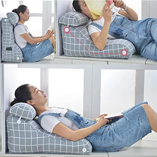 Cxsmkp Reading Bed Rest Pillow Backrest Back Support Cushion com bolsos Suporte de costas para adultos para sentar -se na cama/sofá para livros ou jogos