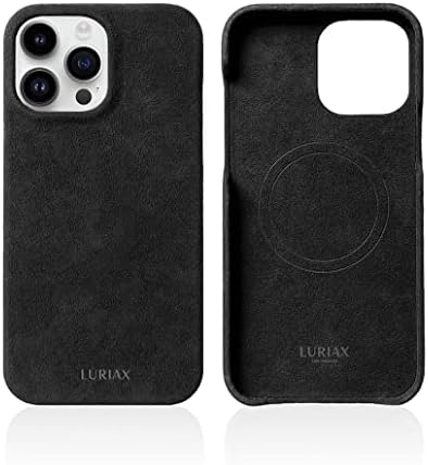 Luriax Alcantara Suede Caso de couro para iPhone 14 Pro Max Black Caviar Sport - Magneto aprimorado compatível com MagSafe e carregamento sem fio