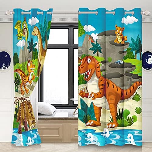 Yeele 104x63in Dinosaur Curtain Janela de desenho animado Cortagens de animais da selva para quarto Curtains Curtains