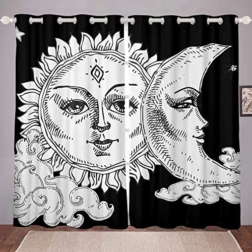 Cortinas de janela da lua solar erosébrida Cortes de estilo hippie de estilo boaxia estrelas nuvens