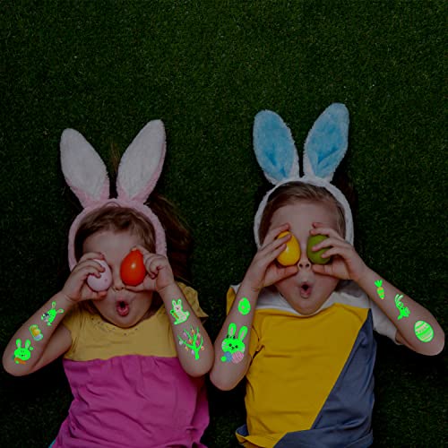 Festa de 115 Estilos de Páscoa luminosa Tatuagens temporárias para crianças, Glow Easter Party Supplies Favoriza presentes de decorações, adesivos de tatuagem falsa com ovos de Páscoa para cestas de cestas