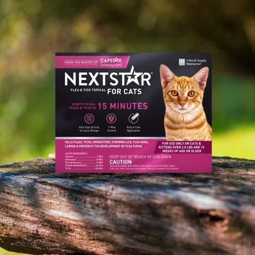 Nextstar Tópicos Flea & Tick Tratamento e prevenção para gatos acima de 3,5 libras, ação rápida, 1 dose