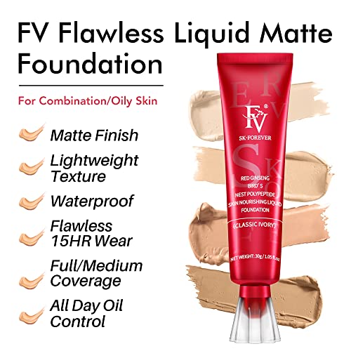 Fundação líquida impecável FV, maquiagem de face espontânea duradoura para combinação e pele oleosa,