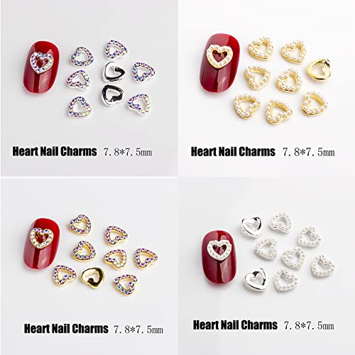 Xeaohesy 40 peças Goldas e ligas prateadas Centros de coração para unhas Love Heart Nails Gems Gems Christmas Heart Nail Studs
