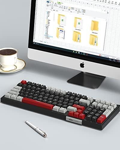 CAMIYSN compacto teclado mecânico de 80%, teclado de jogo a quente com design de 98 teclas e 114 teclado para jogos anti-ghosting/escritório de gordura com interruptores vermelhos para Windows Mac PC, cinza preto