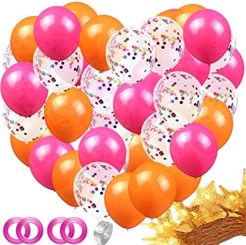 Balões de confete dourado de 75pcs, balões brancos de laranja rosa + luzes de cordas de estrela,