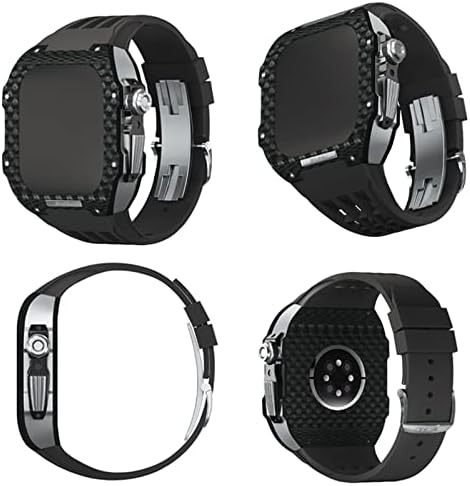 Houcy para Apple Watch Band 8 7 6 5 4 Se 44/45mm Série, kit de modificação de banda de relógio de luxo, tira de fluorberber de case de fibra de carbono, adequada para iwatch upgrade diy