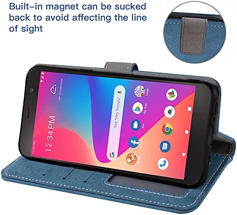 ASUWISH compatível com tracfone blue visualização 2 estojo de carteira B130DL e protetor de tela de vidro