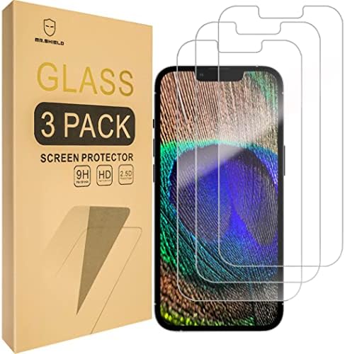 Mr.Shield Screen Protector Compatível para iPhone 14 / iPhone 13 / iPhone 13 Pro [6,1 polegadas] [Versão de desbloqueio de face fácil] Protetor de tela de vidro temperado [9H DRUSTE - 2.5D Edge] [3 pacote]