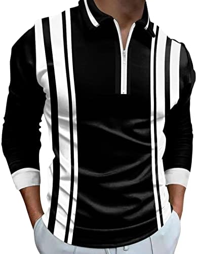 Camisas de pólo masculinas de Dsodan Beuu Zip -up, outono, inverno de manga longa listrada de retalhos de golfe tops casuais camisa de designer muscular