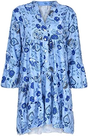 Vestido de tamanho grande de verão wpoumv para mulheres boho estampas florais botões de manga comprida Vestido de pescoço Vestido solto casual