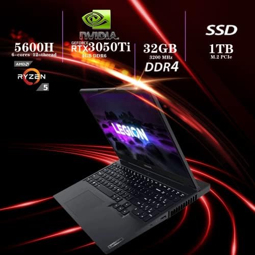 Lenovo 2022 Legião 5 15,6 Laptop para jogos de 120Hz, AMD Ryzen 5 5600H, 32 GB de RAM, 1 TB PCIE