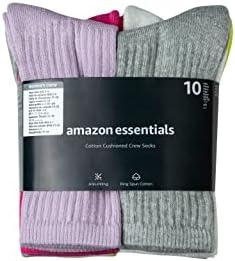 Essentials Algodão feminina Crewas levemente almofadadas meias, 10 pares
