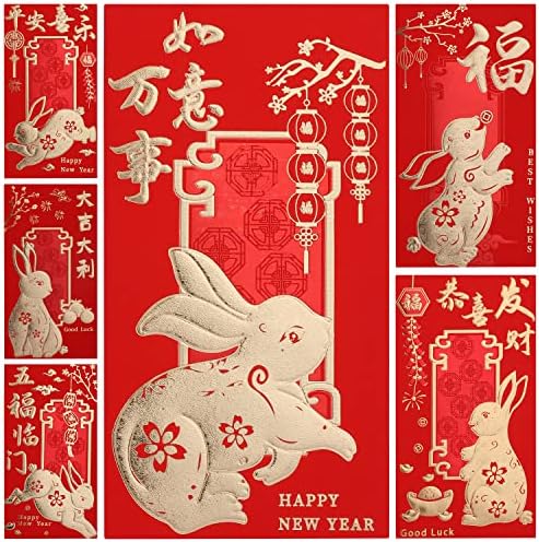 36 PCS envelopes vermelhos chineses, envelopes vermelhos de ano novo chinês Ano do pacote vermelho de coelho Lucky