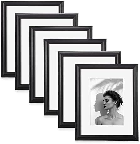 Twing Black 8x10 Frame Conjunto de 6, exibir fotos 5x7 com tapete ou 8x10 sem tape