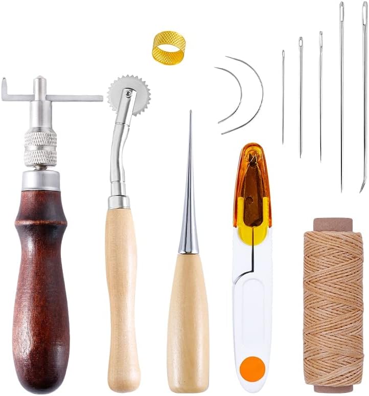 Fenrry 13pcs Kit de costura de couro com agulhas de costura awl A agulhas de rastreamento da roda da roda