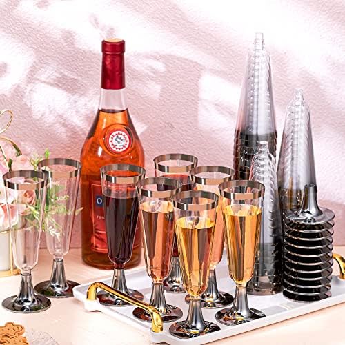150 Pacote flautas de champanhe de plástico 5 oz elegantes taças de champanhe de champanhe plástico tostadas de champanhe de champanhe Mimosa Glass para aniversários Catermed Catered Party Supplies