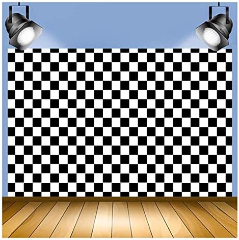 Black and Whiteracing Checker Texture Grid Birthday Chess Board Theme Fotografia Centrões de 7x5 pés infantil infantil Festa de aniversário suprimentos