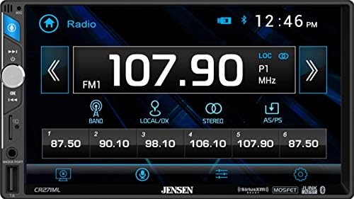 Jensen CR271ML 7 polegada LED Digital MultimedA Touch Screen duplo din carro estéreo | SiriusXM Proady L Push to Talk Assistant | Entrada da câmera de backup | Bluetooth | Carregamento rápido USB | microSD