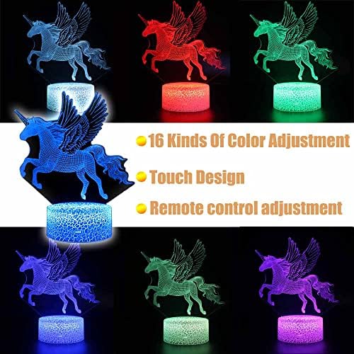 Jepleyx 3D Unicorn Night Light, Unicorns Lights for Girls Room, Lâmpada Presentes, 16 cores Mudando com