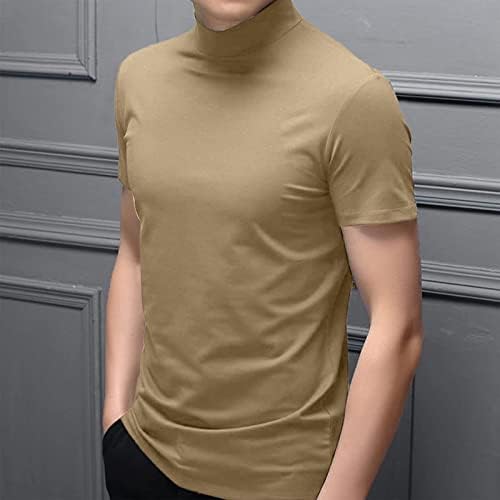 Percle mass moda de manga curta Mock Turtleneck Tops básicos camiseta de pulôver casual Slim Fit Solid Sollirt