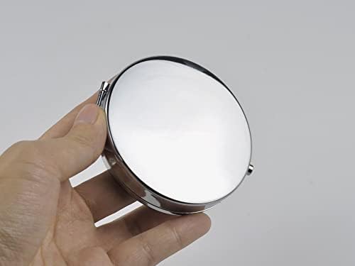 Organizador compacto de comprimidos com espelho para bolsa prata metal viagens de remédio