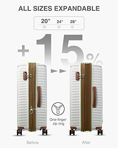 Luggex White Bagage Conjunta Hardside com rodas giratórias, PP Expandível Carry On Say Setcase de 3, Travel